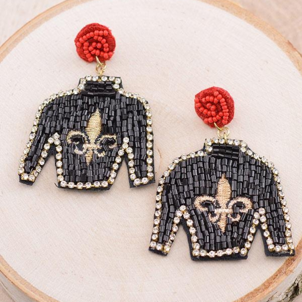 Beaded Fleur de Lis Earrings - NOLA Louisiana - Geaux Saints - Saints Football